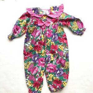 Vintage Floral print ruffle collar  jumpsuit EUC 24 months